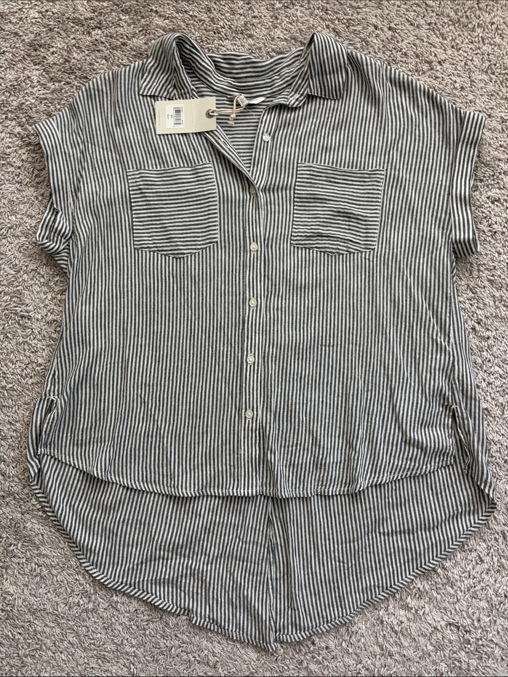 Lucky Brand denim blue/gray & White Striped Button-Down Short Sleeve Top